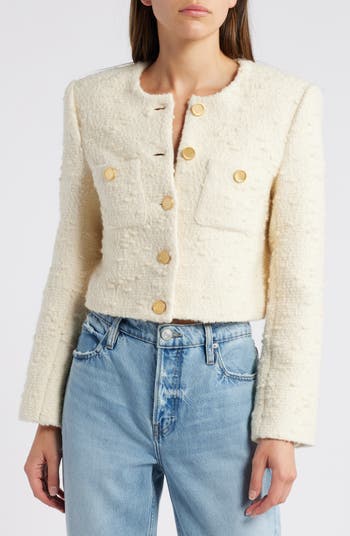 Button Front Crop Tweed Jacket