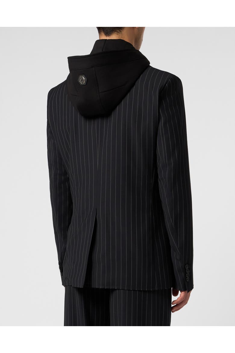 Hooded Blazer Pinstripe Men, Alternate, color, black