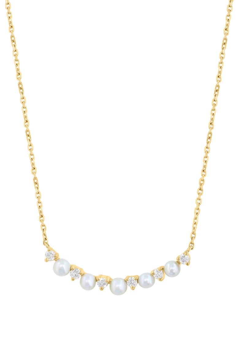 Diamond & Freshwater Pearl Curved Bar Pendant Necklace, Alternate, color, WHITE