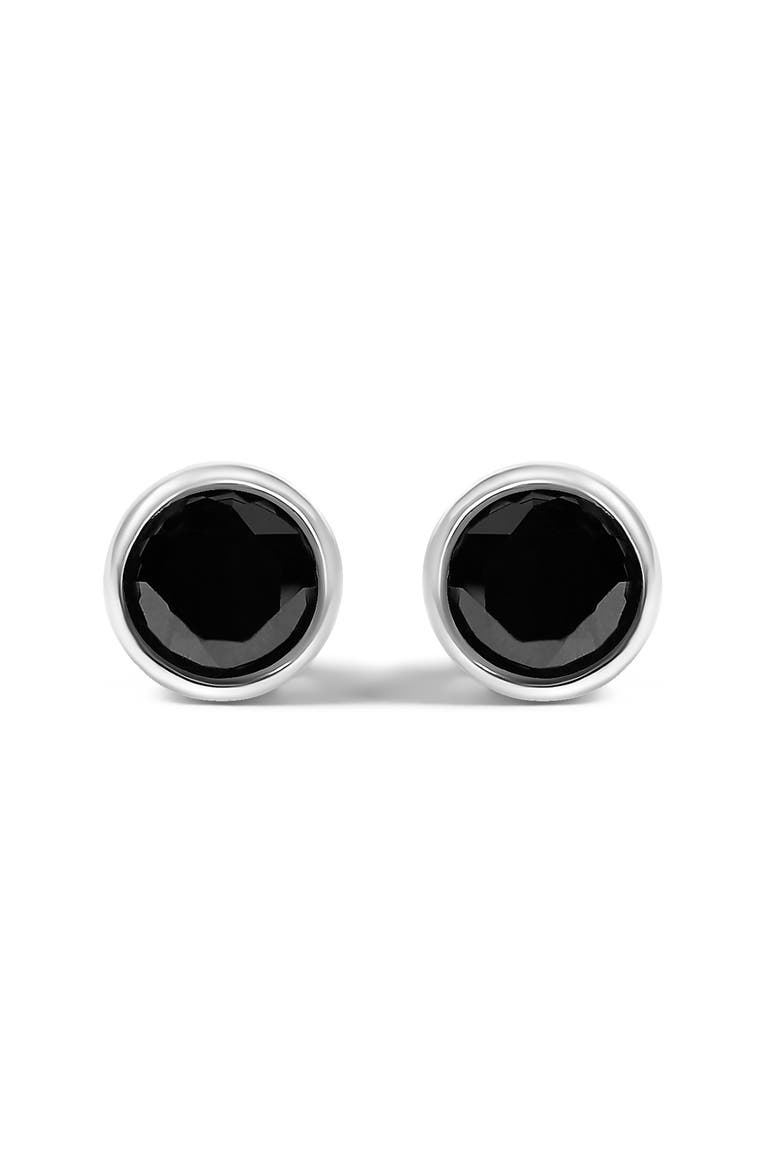 Silver 1 1/4 Ct Black Diamond Bezel- Stud Earrings with Screw Backs, Main, color, White