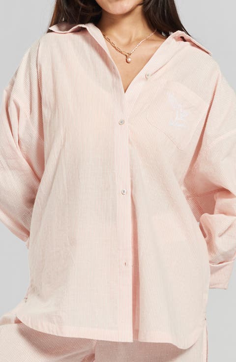 Yew Striped Ethical-Cotton Pajama Shirt