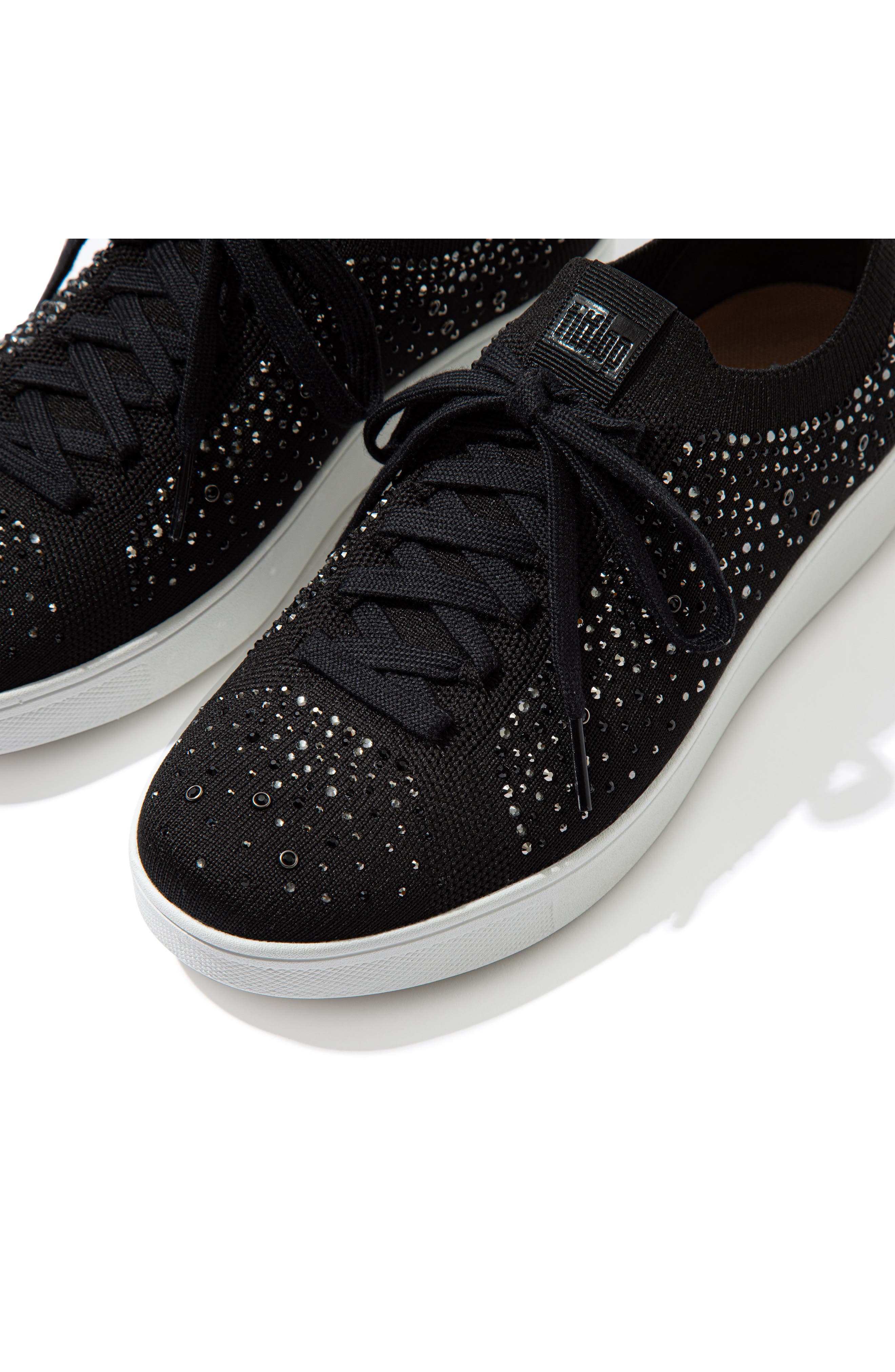 FitFlop Rally Rhinestone Knit Trainer Sneaker, Alternate, color, Black