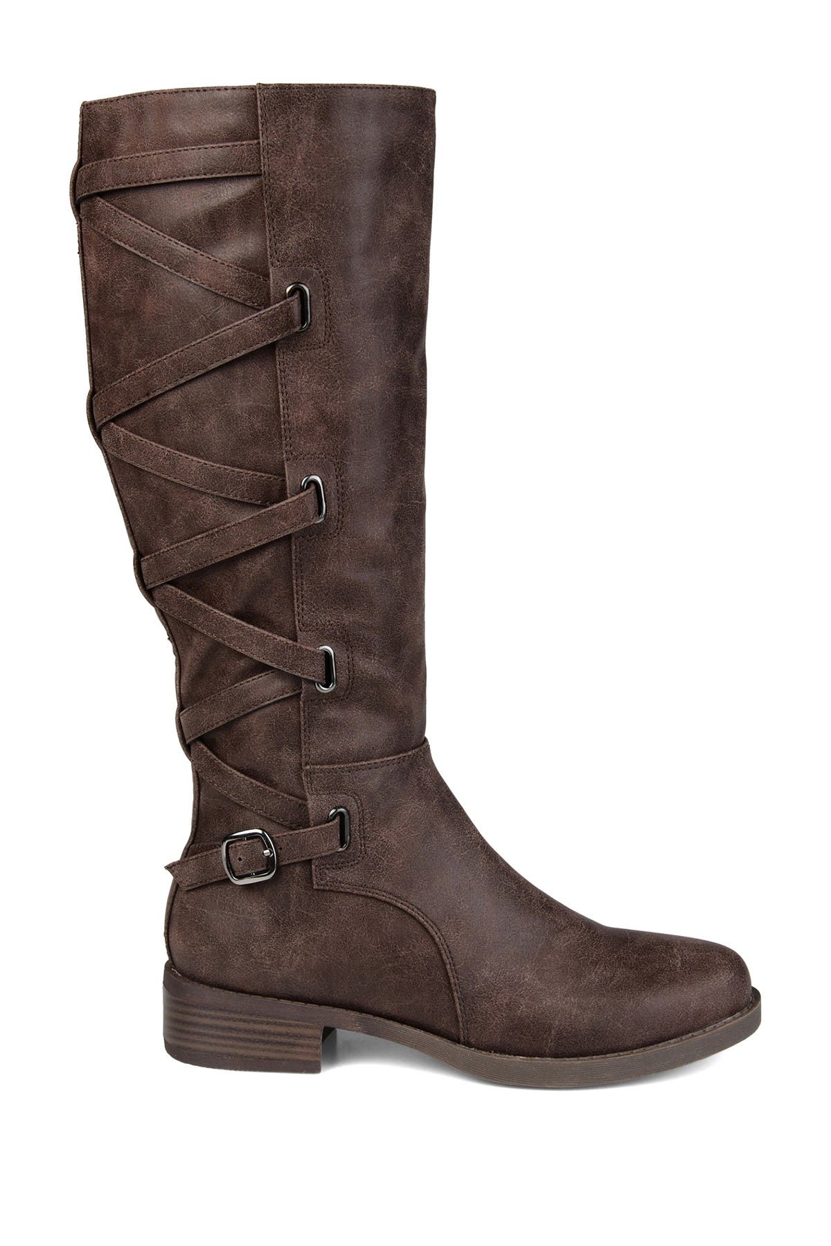 Journee Collection Carly Lace Back Tall Boot, Alternate, color, Brown