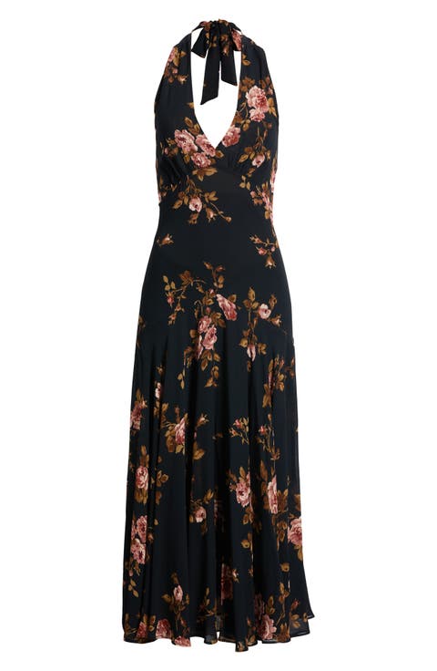 Briony Floral Halter Neck Midi Dress