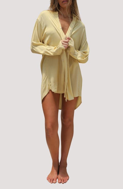 Mimi Relaxed Fit Button-Up Cover-Up Shirtdress