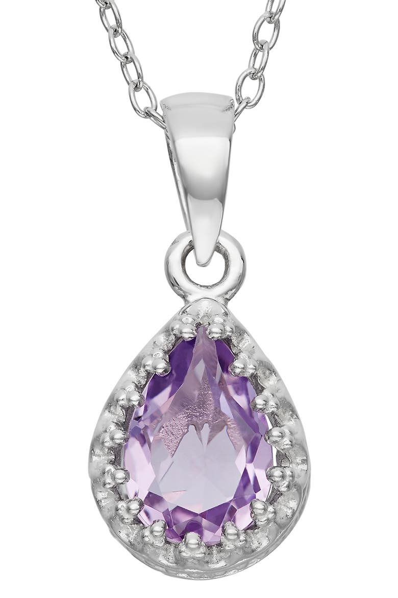 Sterling Silver Teardrop Created Gemstone Pendant Necklace, Main, color, AMETHYST