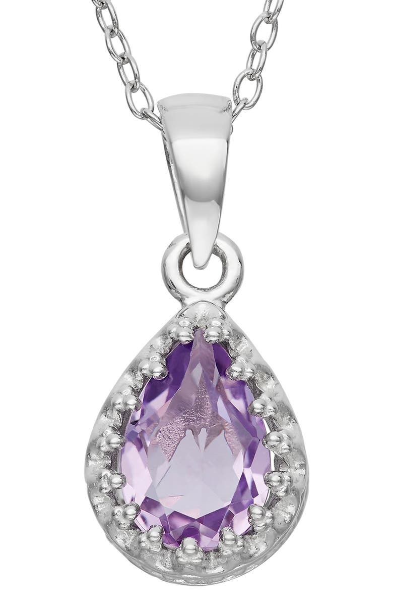 FZN Sterling Silver Teardrop Created Gemstone Pendant Necklace, Main, color,