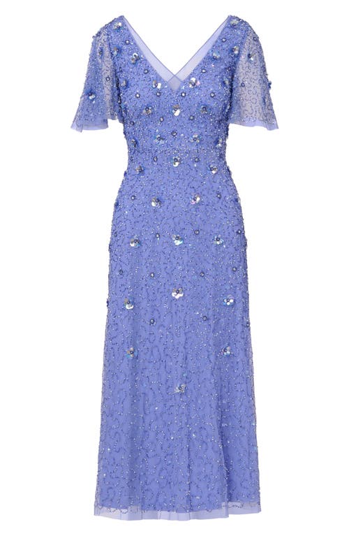 Shop Adrianna Papell Beaded Mesh Flutter Sleeve Cocktail Dress In Peri Blue