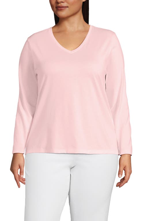 Lands' End Plus Size Relaxed Supima Cotton Long Sleeve V-neck T-shirt In Pink