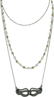 OLIVIA WELLES Triple Layer Beaded Imitation Pearl Mask Pendant Necklace