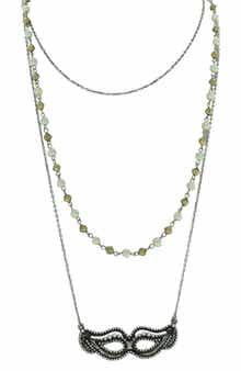OLIVIA WELLES Triple Layer Beaded Imitation Pearl Mask Pendant Necklace