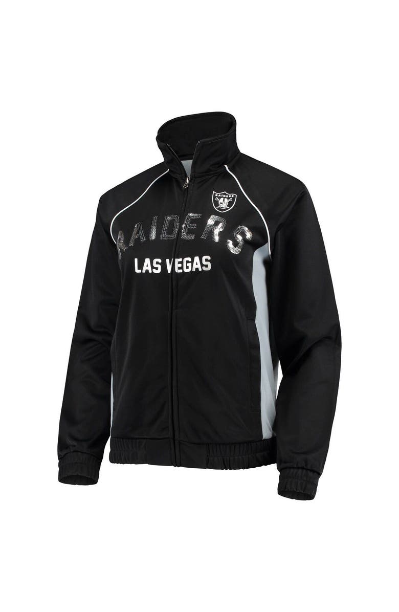 G-III 4HER BY CARL BANKS Women's G-III 4Her by Carl Banks Black/Silver Las Vegas Raiders Backfield Raglan Full-Zip Track Jacket, Alternate, color, 
