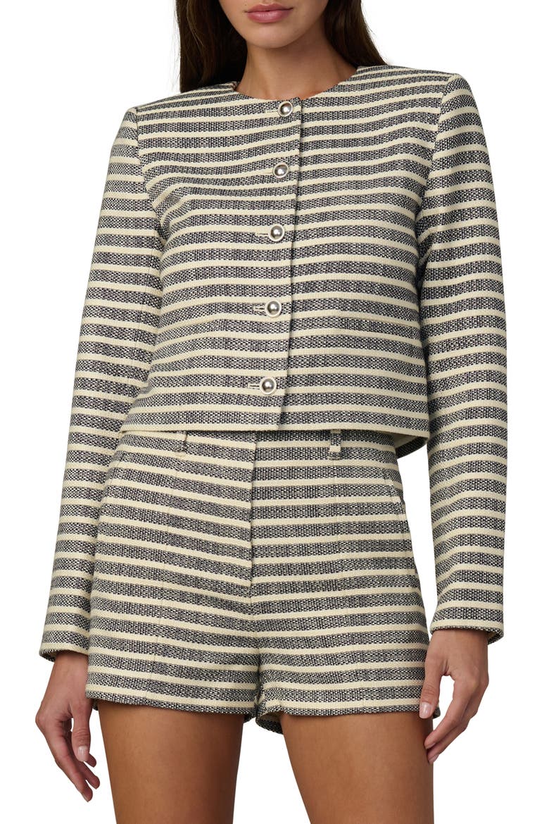 The Talia Stripe Crop Jacket, Main, color, MIDNIGHT/ ECRU STRIPE