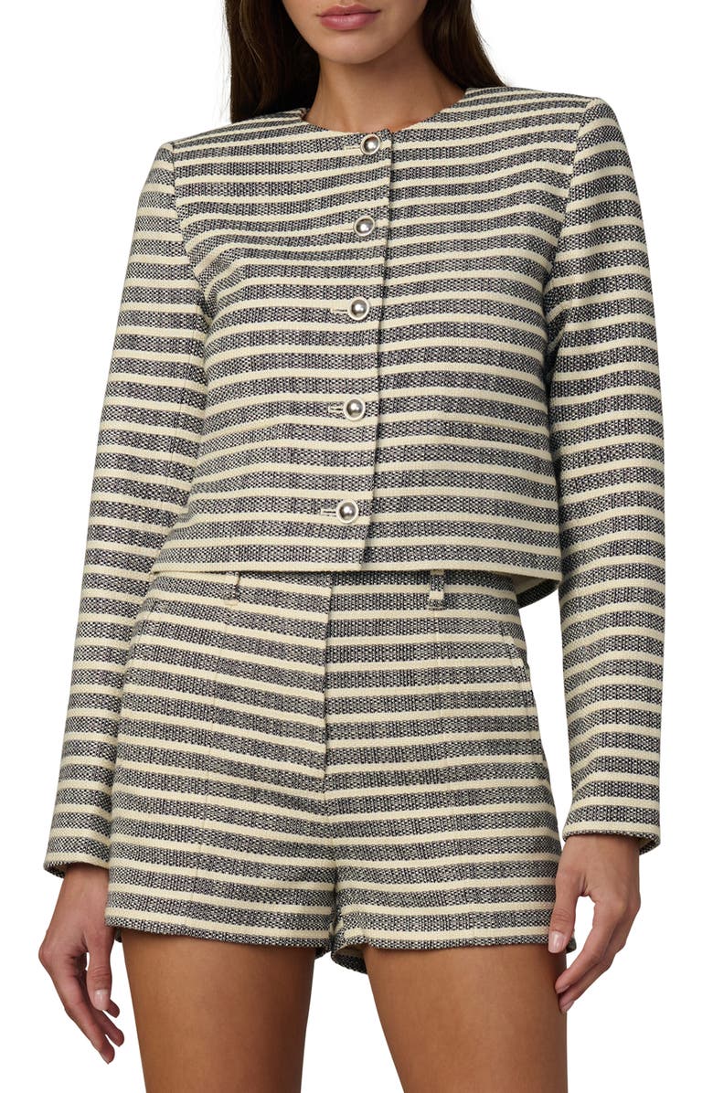 Joe's The Talia Stripe Crop Jacket, Main, color, Midnight/ Ecru Stripe