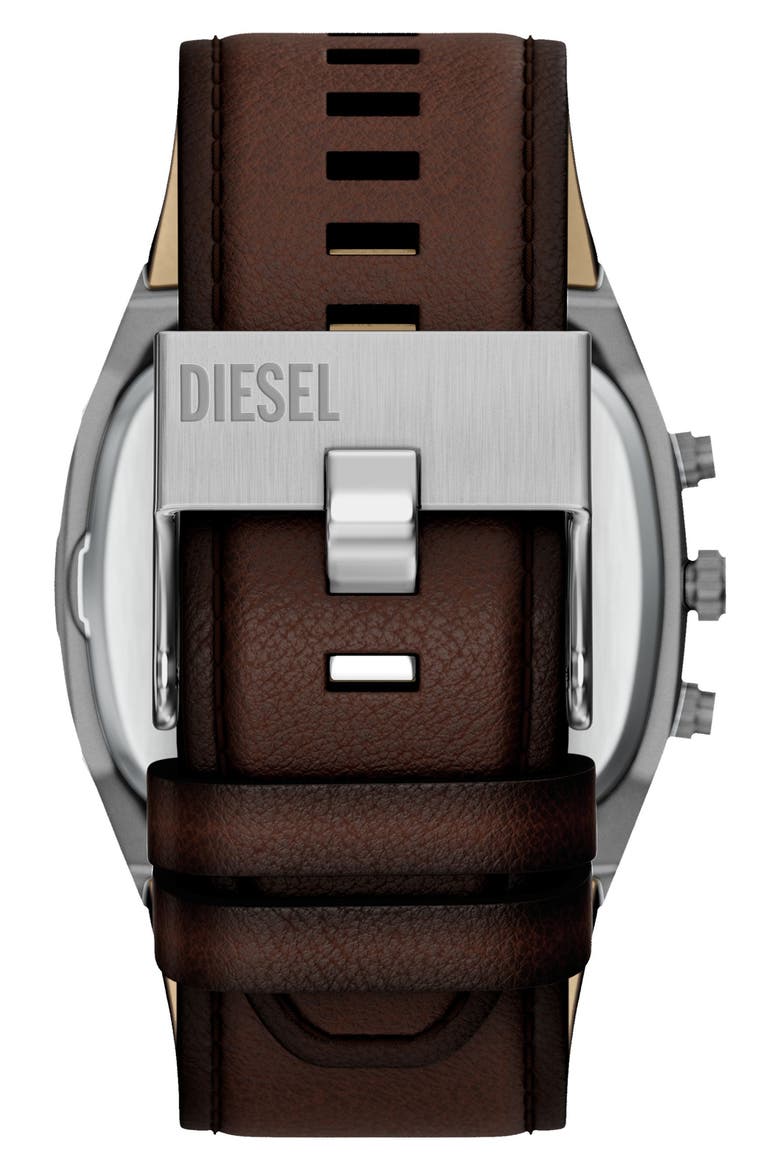 Spiked Cushion Chronograph Leather Strap Watch, 44mm, Alternate, color, BROWN/ GUNMETAL