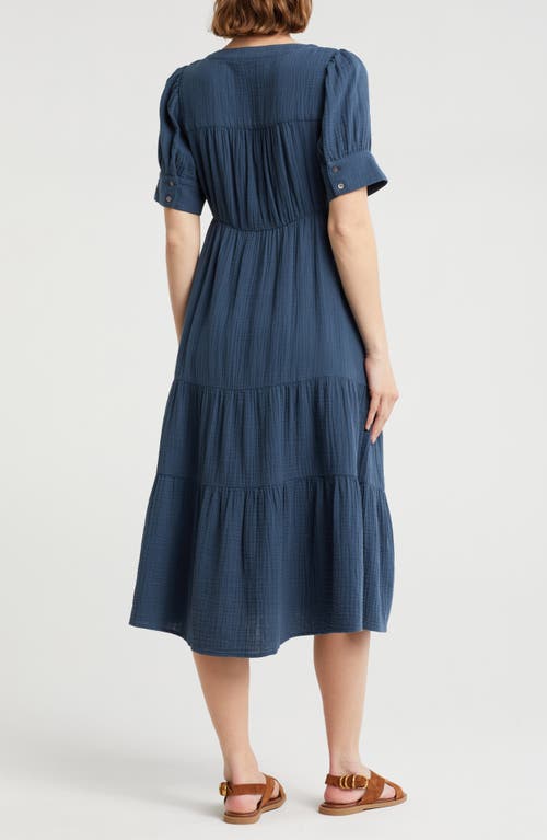 Madewell Lightspun Tiered Button Front Midi Dress