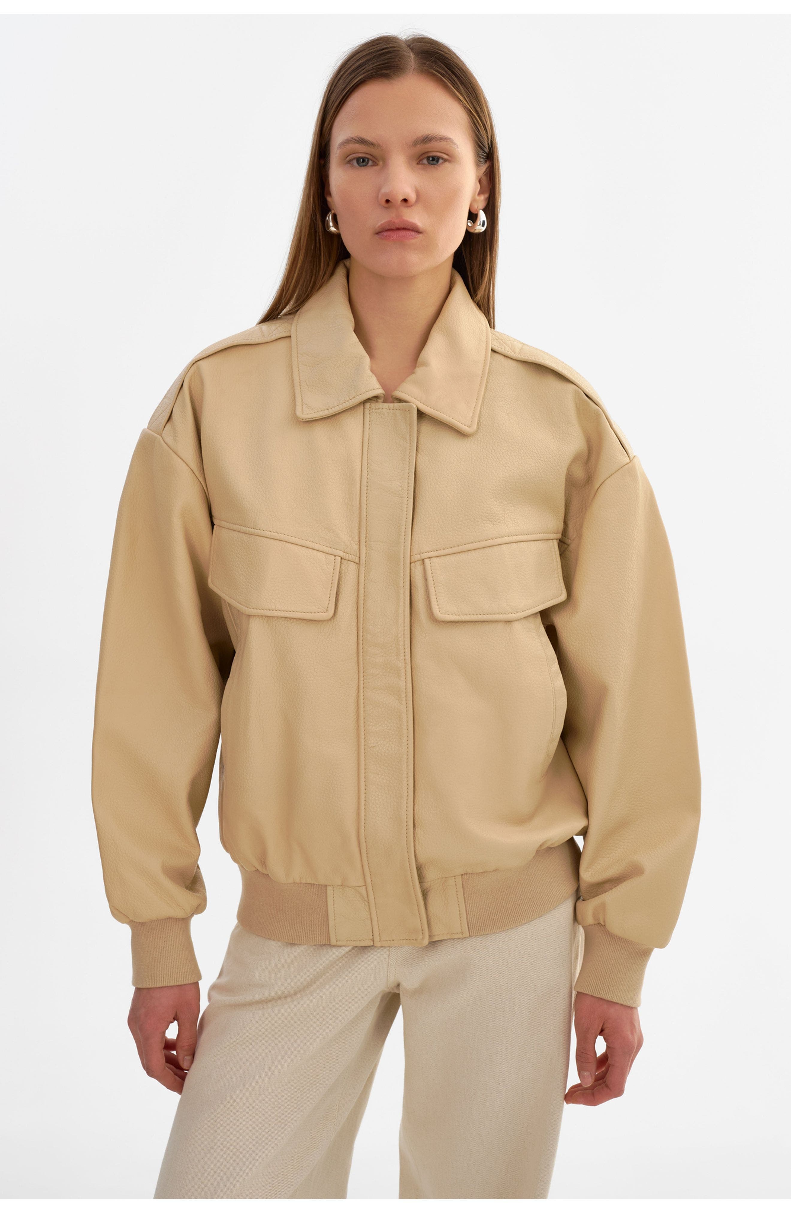 Trevanna | Leather Bomber Jacket