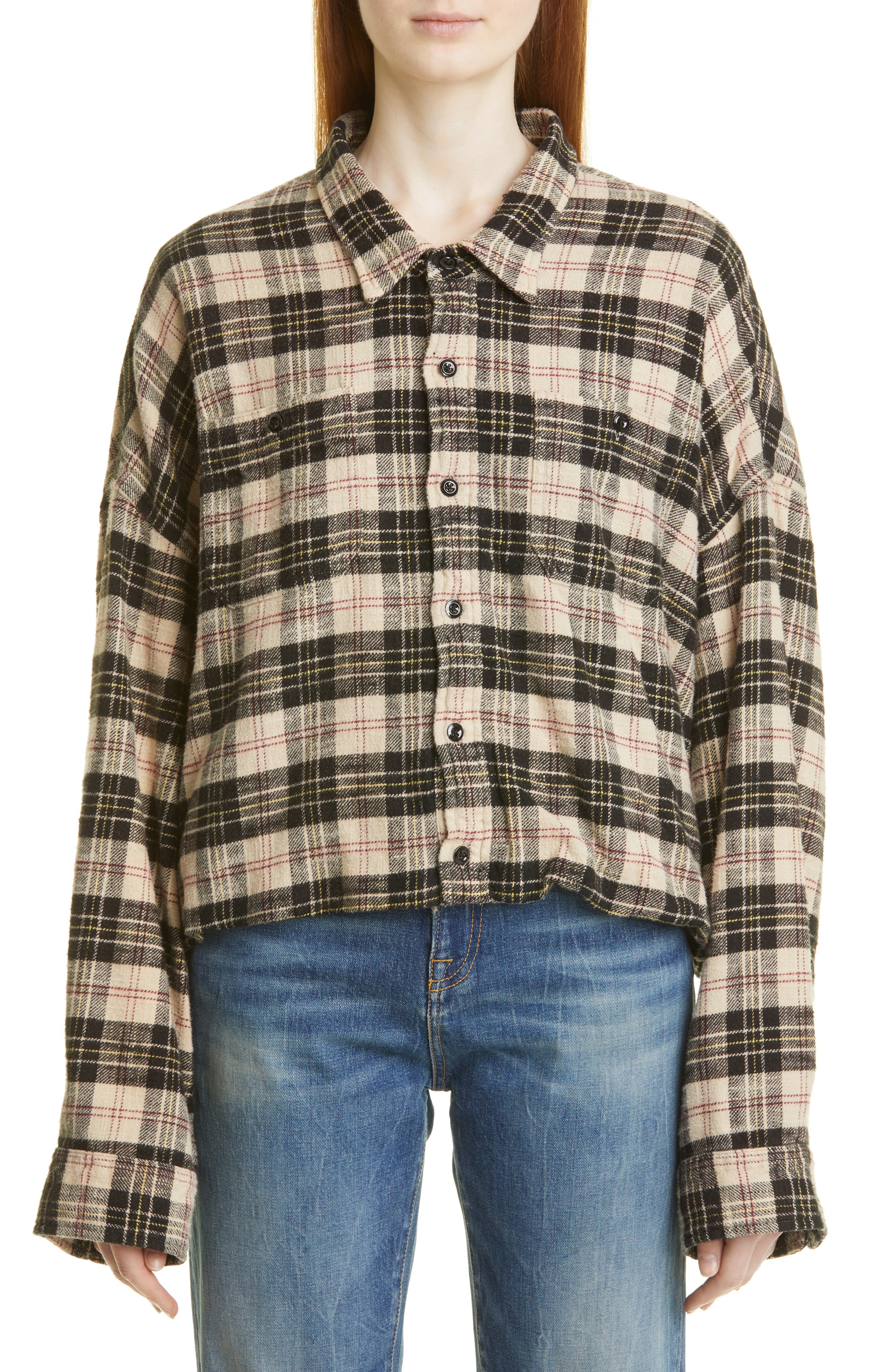 selected BEIGE/ BLACK PLAID