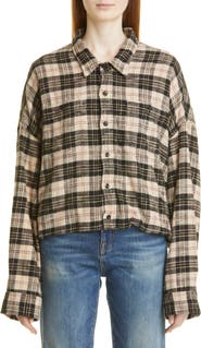 R13 Oversize Plaid Gathered Hem Work Shirt
