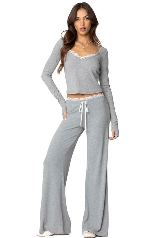 EDIKTED EDIKTED PEEKABOO LACE TRIM KNIT WIDE LEG PANTS 