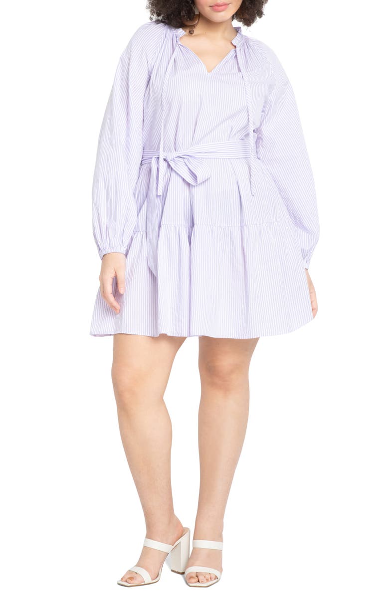 ELOQUII Stripe Long Sleeve Woven Dress, Main, color, 