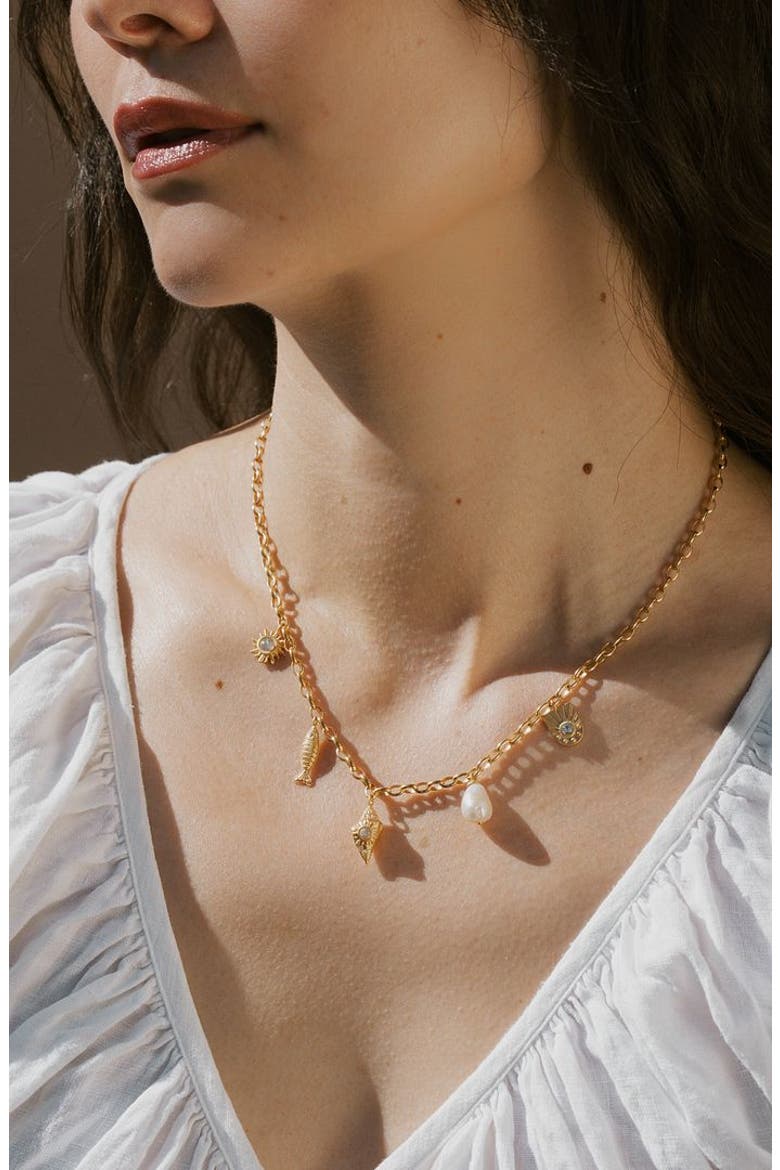 Blessings of the Sea Multi Charm Necklace, Alternate, color, Gold