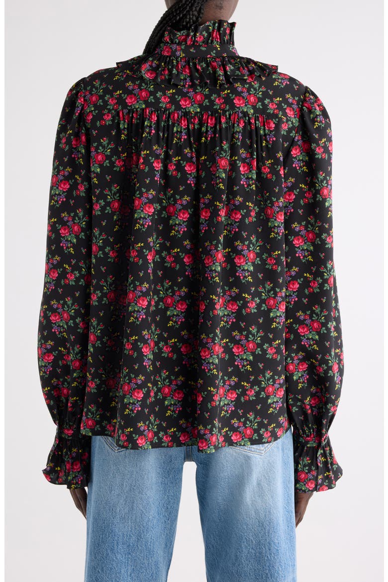 Print Silk Crêpe de Chine Button-Up Shirt, Alternate, color, MULTI COLOR BLACK