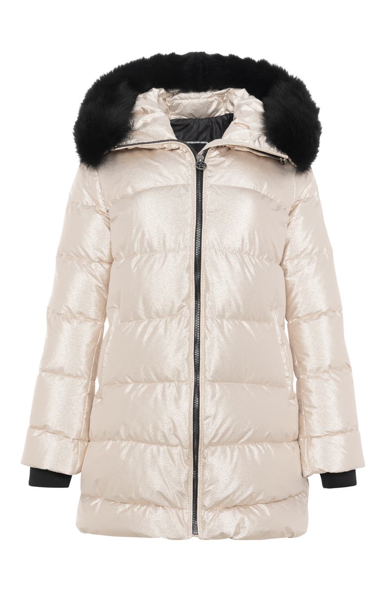 GORSKI Apres-Ski Horizontal Long Coat with Detachable Genuine Shearling Hood Trim, Alternate, color, Gold/Black