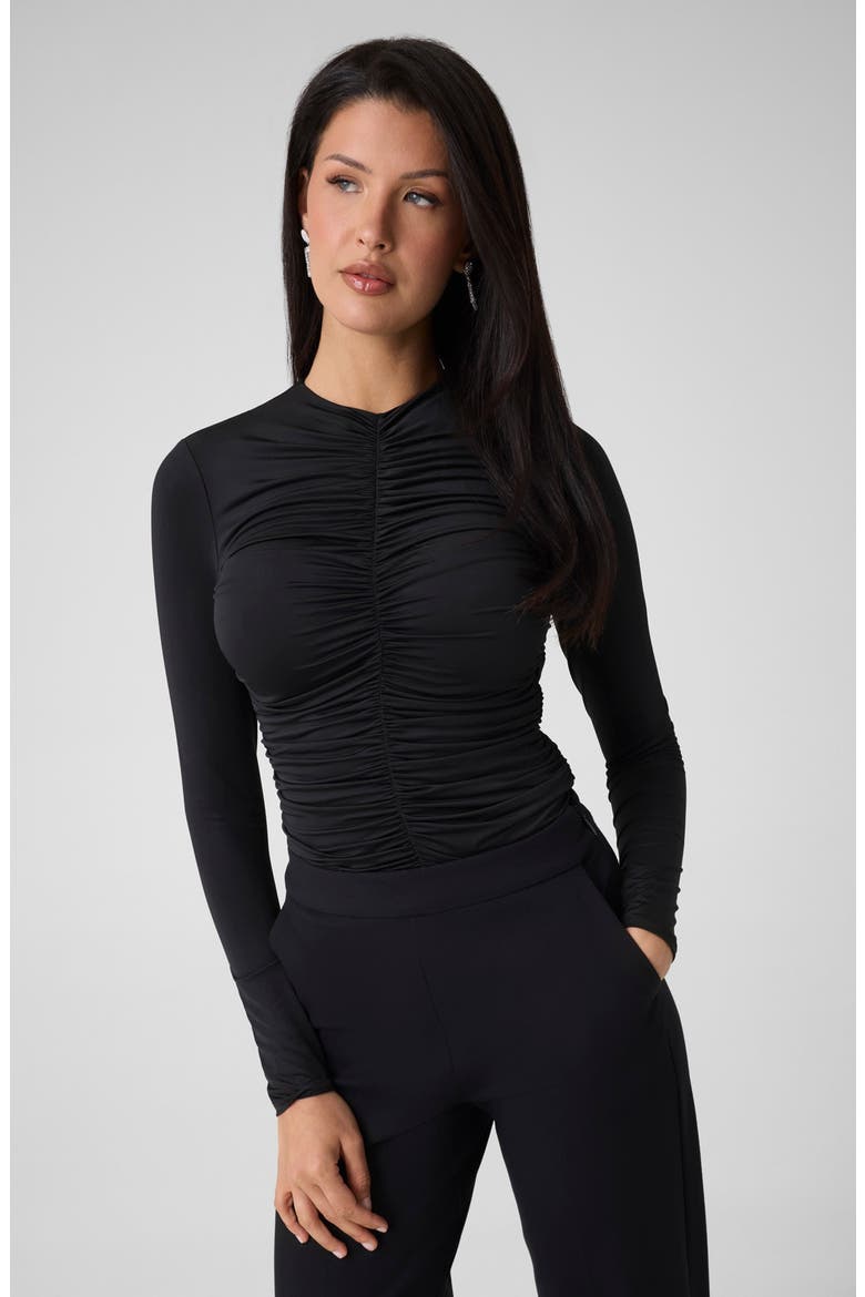 Ezme Ruched Mock Neck Top, Alternate, color, JBLACK-BLACK