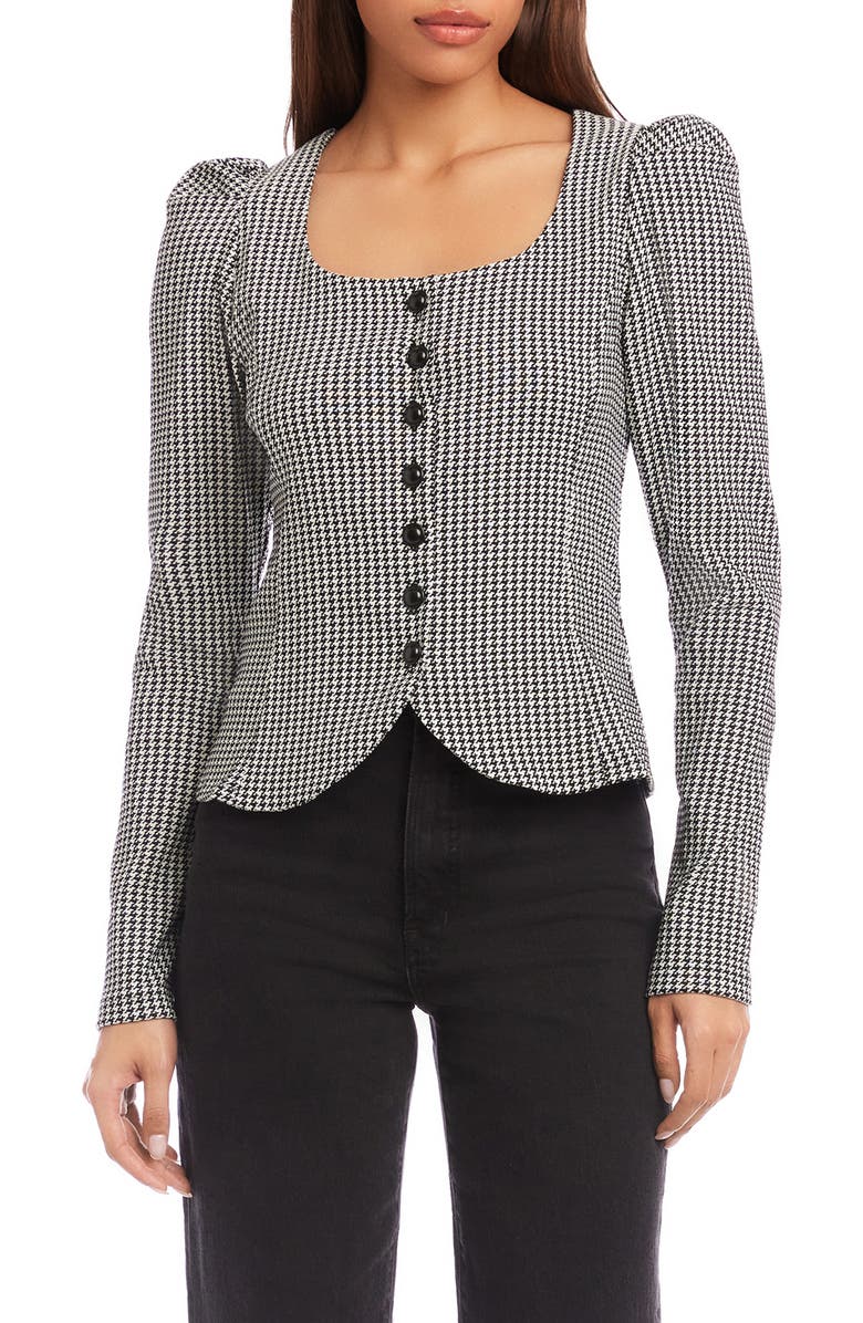 FIFTEEN TWENTY Frannie Puff Sleeve Houndstooth Top, Main, color, Houndstooth