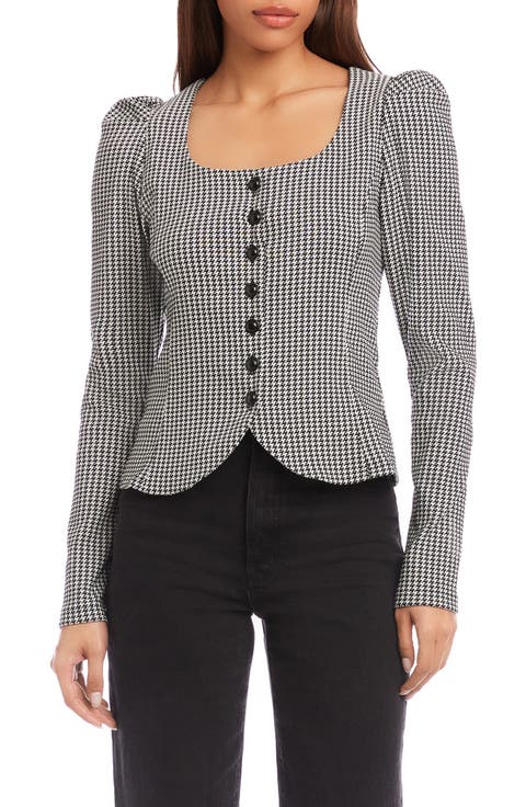 Frannie Puff Sleeve Houndstooth Top