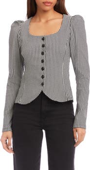 FIFTEEN TWENTY Frannie Puff Sleeve Houndstooth Top