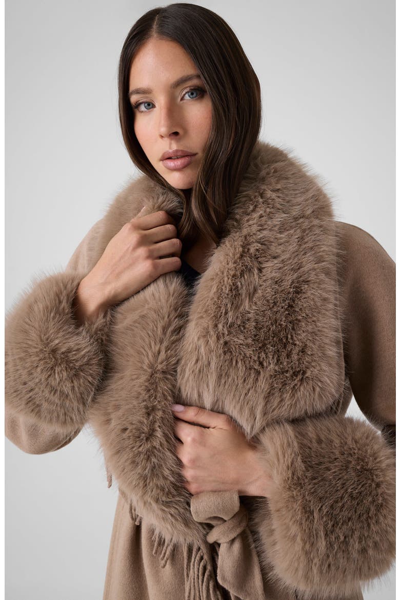New Liliana Faux Fur Trim Wool Blend Belted Coat, Alternate, color, F1AX-LIGHT