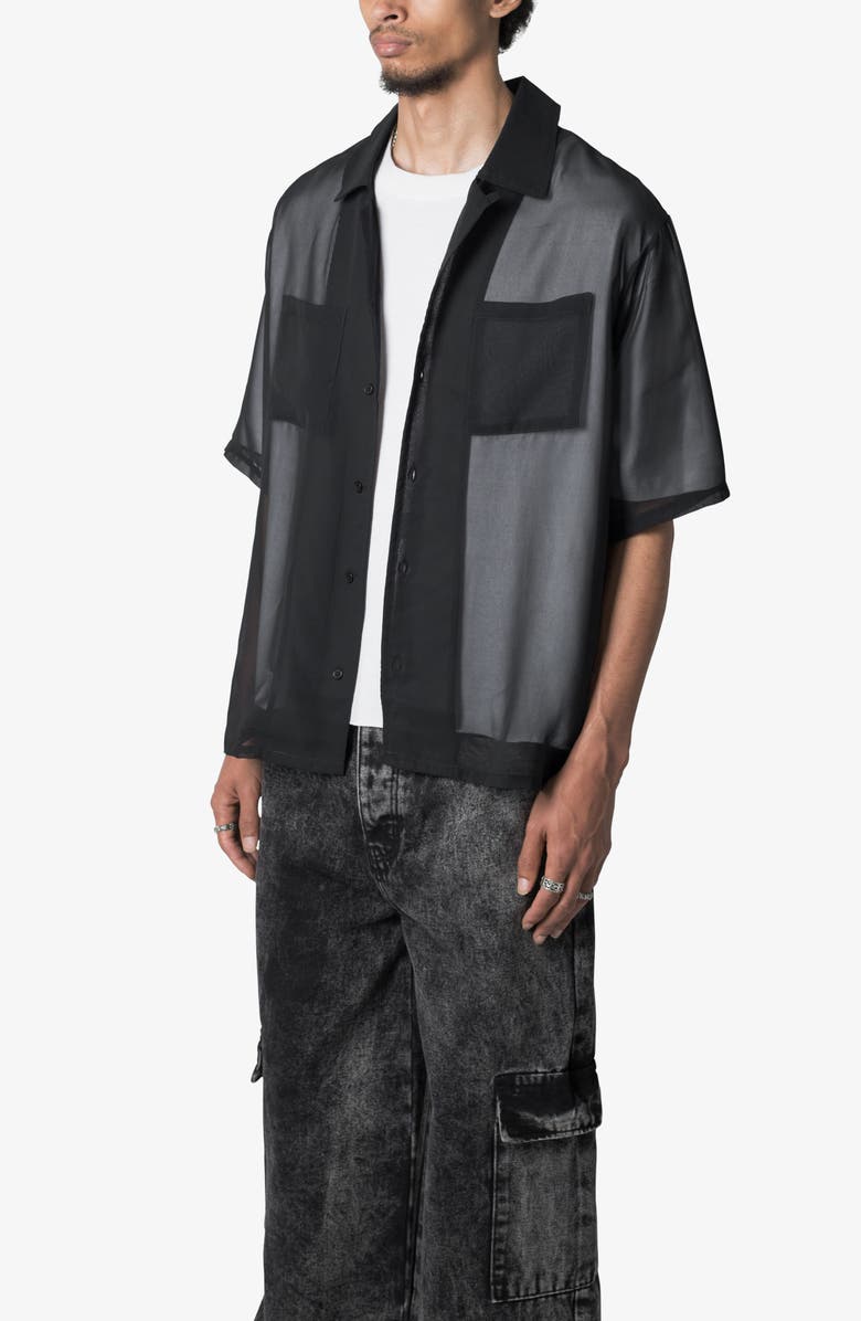 mnml Oversize Sheer Camp Shirt, Alternate, color, Black