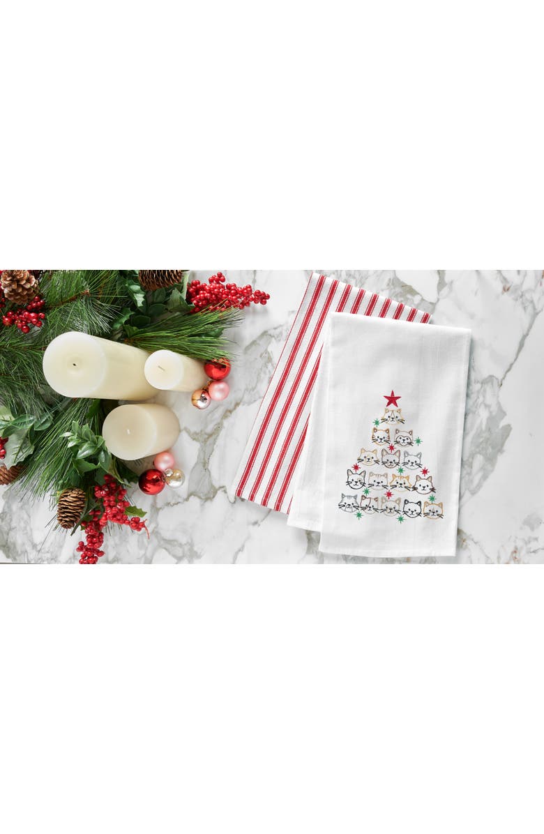 C&F Home Cat Face Christmas Tree 100% Cotton Flour Sack Dishtowel, Alternate, color, White
