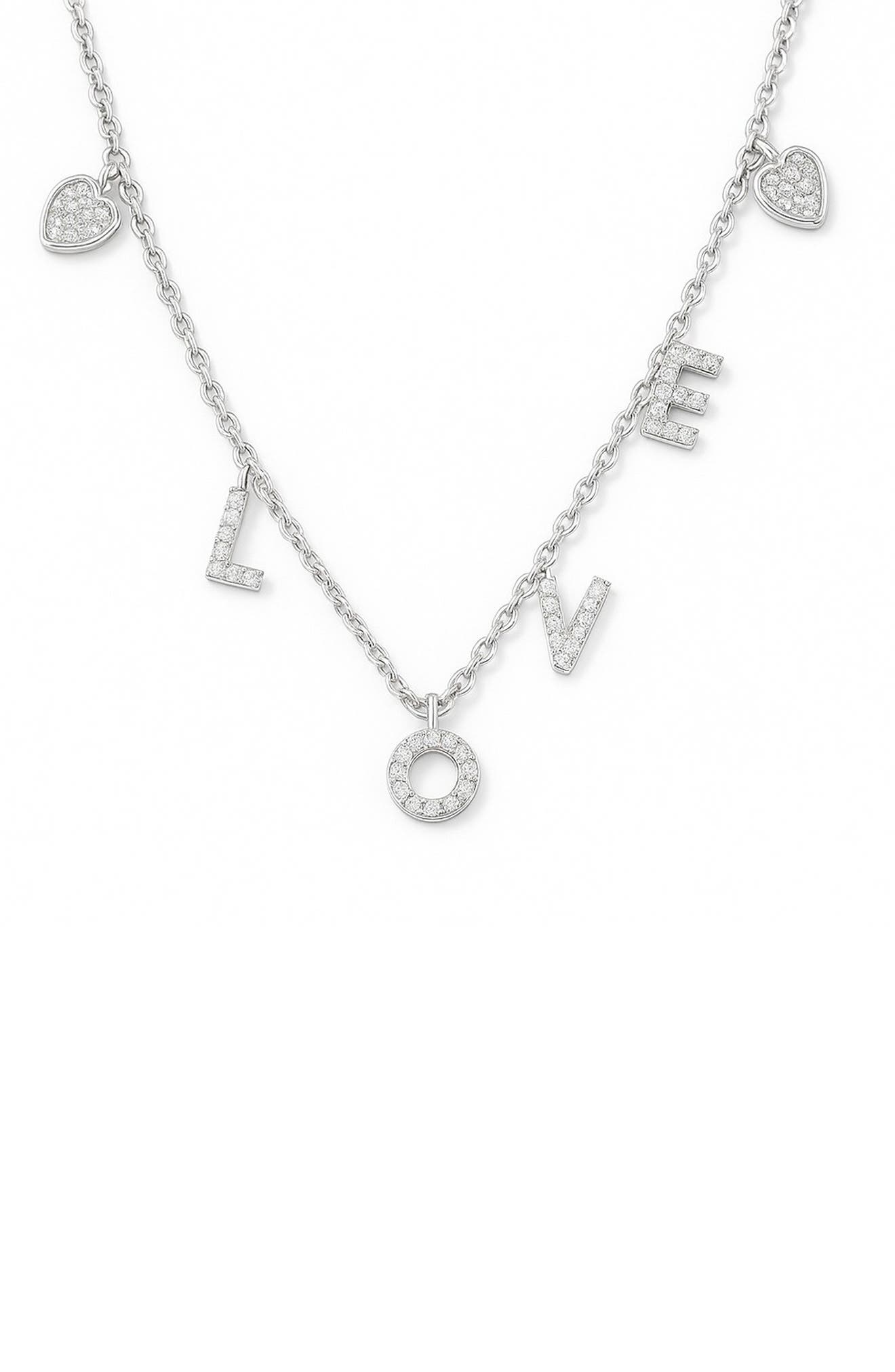 House of Frosted Elizabeth 14K White Gold Plate Sterling Silver White Topaz Love Necklace