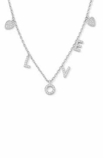 House of Frosted Elizabeth 14K White Gold Plate Sterling Silver White Topaz Love Necklace