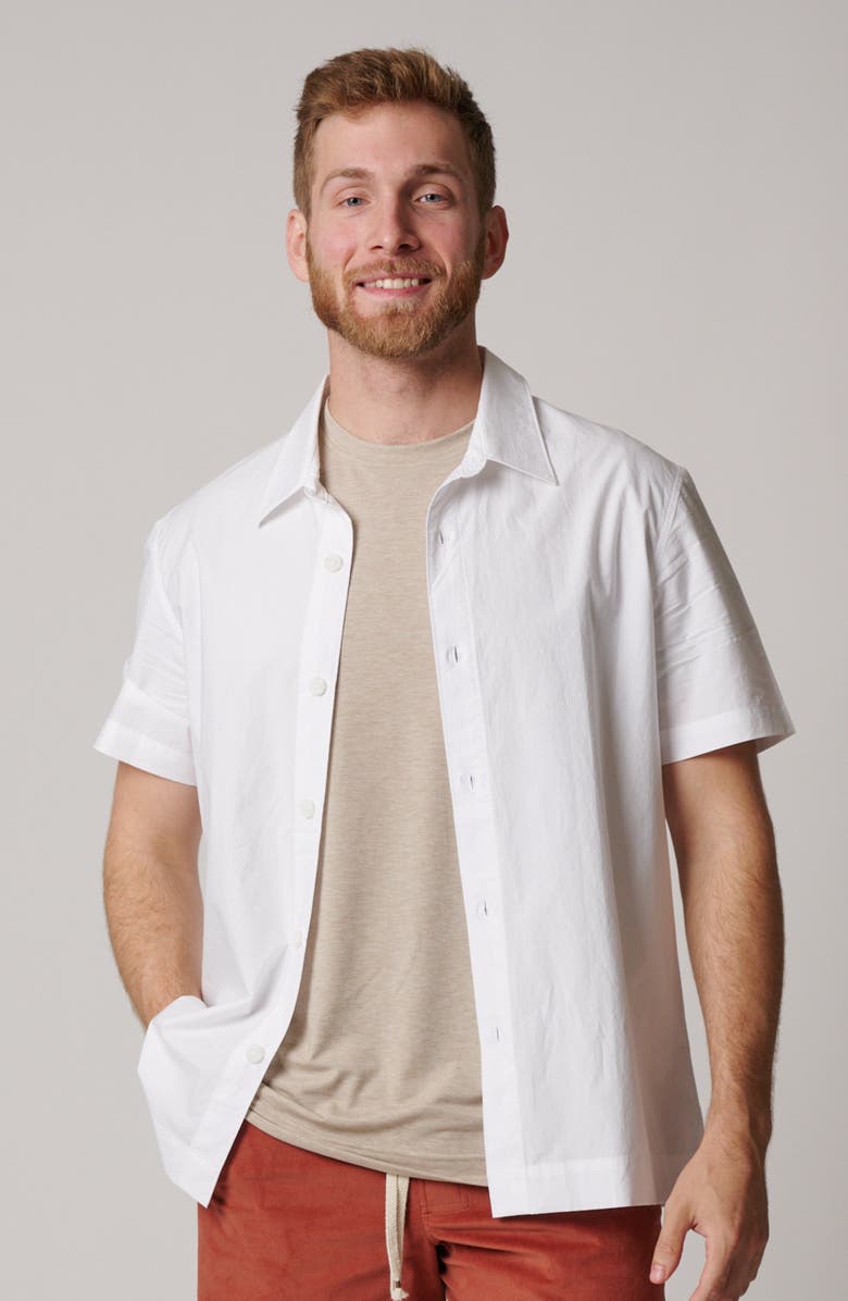 LEISURE LAB Short Sleeve Cotton Button Up, Alternate, color, White