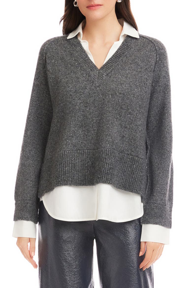 Carrie Mixed Media Layered Sweater, Main, color, CHARCOAL