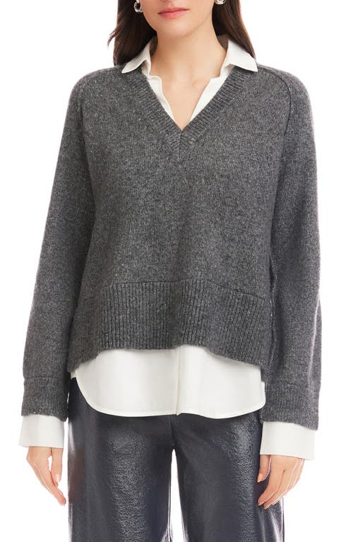 Fifteen Twenty Carrie Mixed Media Layered Sweater In Gray