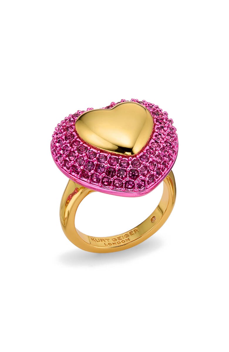 Kurt Geiger London Pavé Crystal Heart Cocktail Ring, Alternate, color, Gold/ Pink