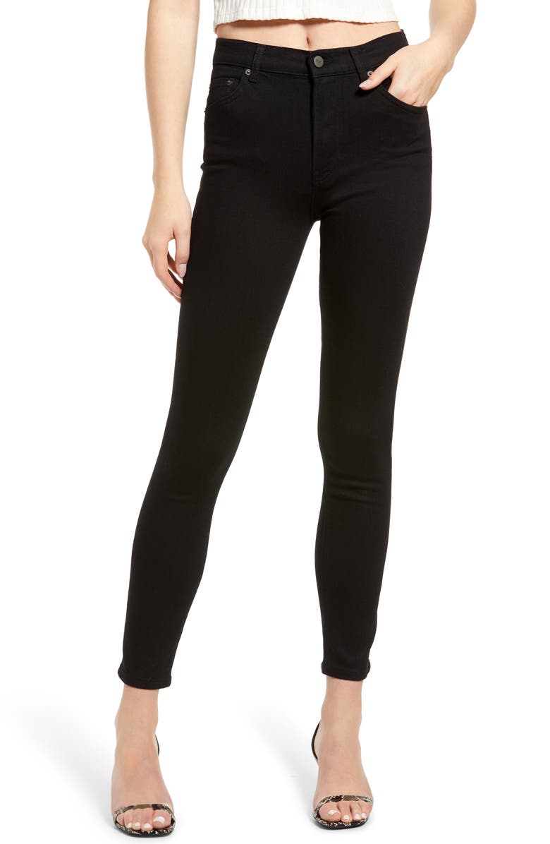 Reformation Harper High & Skinny Jeans, Main, color, Black