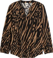 AK ANNE KLEIN Printed Split Neck Top