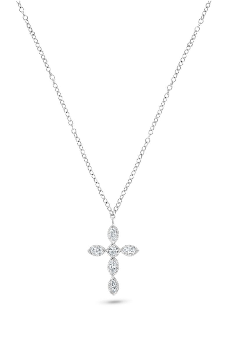 14K Gold Diamond Cross Necklace - 0.17 ctw, Main, color, WHITE GOLD