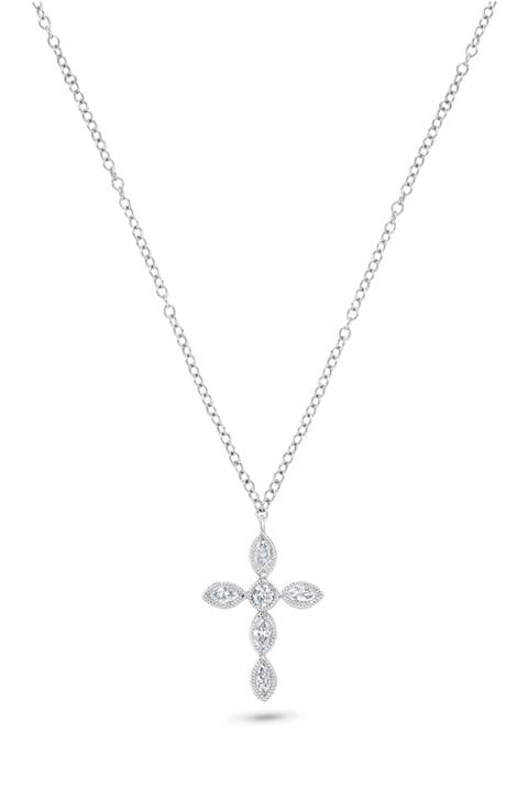 14K Gold Diamond Cross Necklace - 0.17 ctw