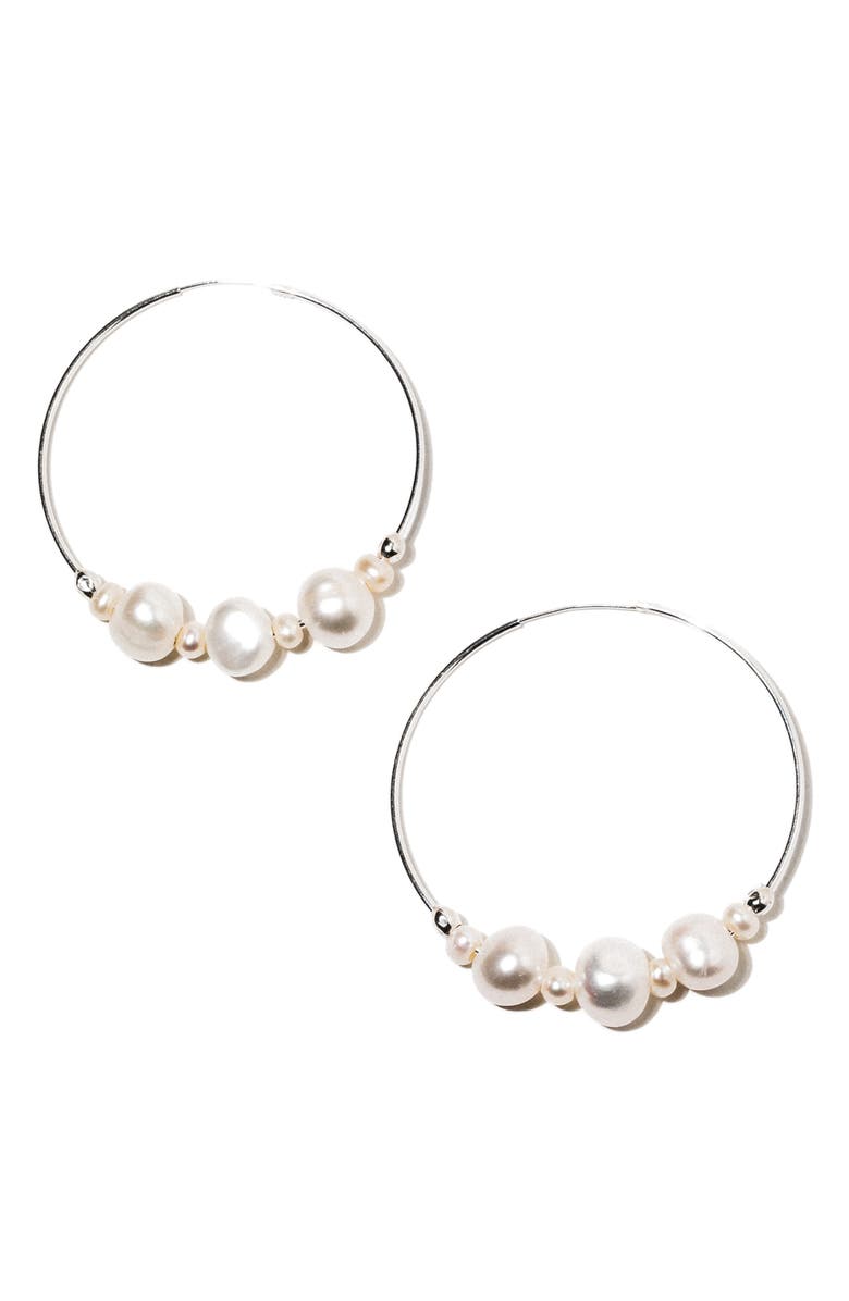 Child of Wild Tefnut Freshwater Pearl Hoop Earrings, Alternate, color, Silver