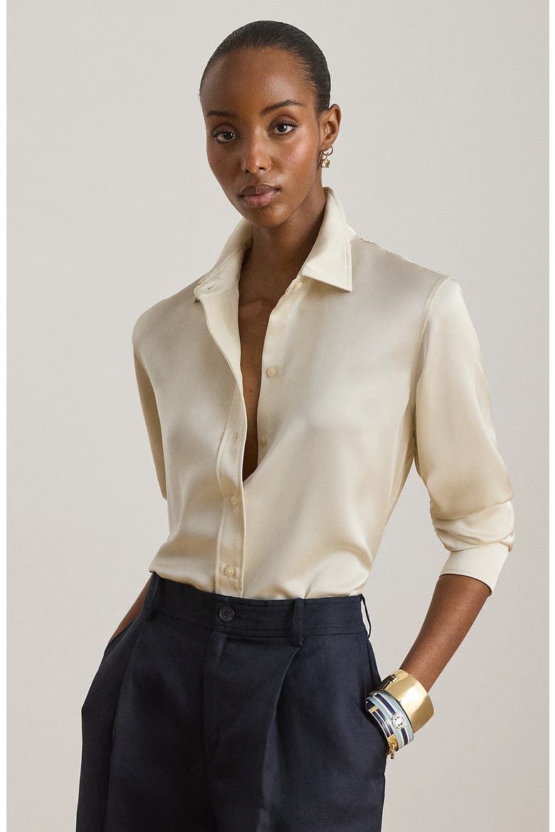 Drapey Georgette Button-Up Shirt, Alternate, color, MASCARPONE CREAM