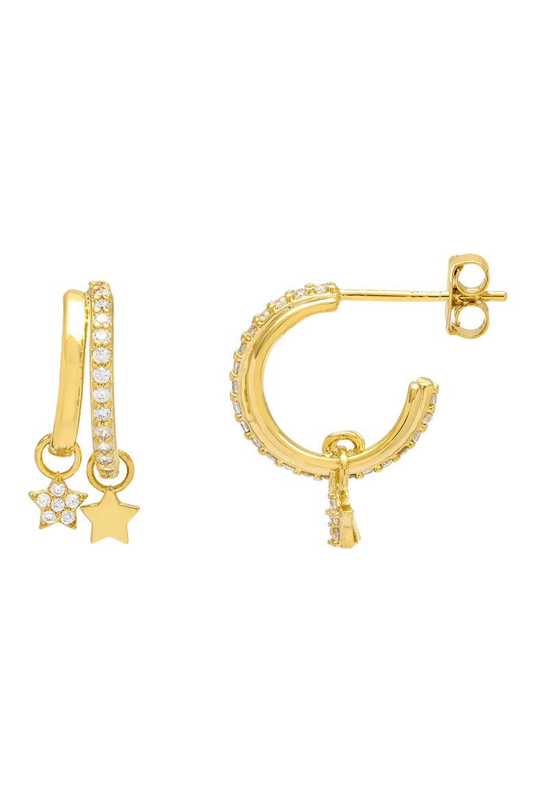 Duo Pavé Star Hoop Earrings, Main, color, GOLD
