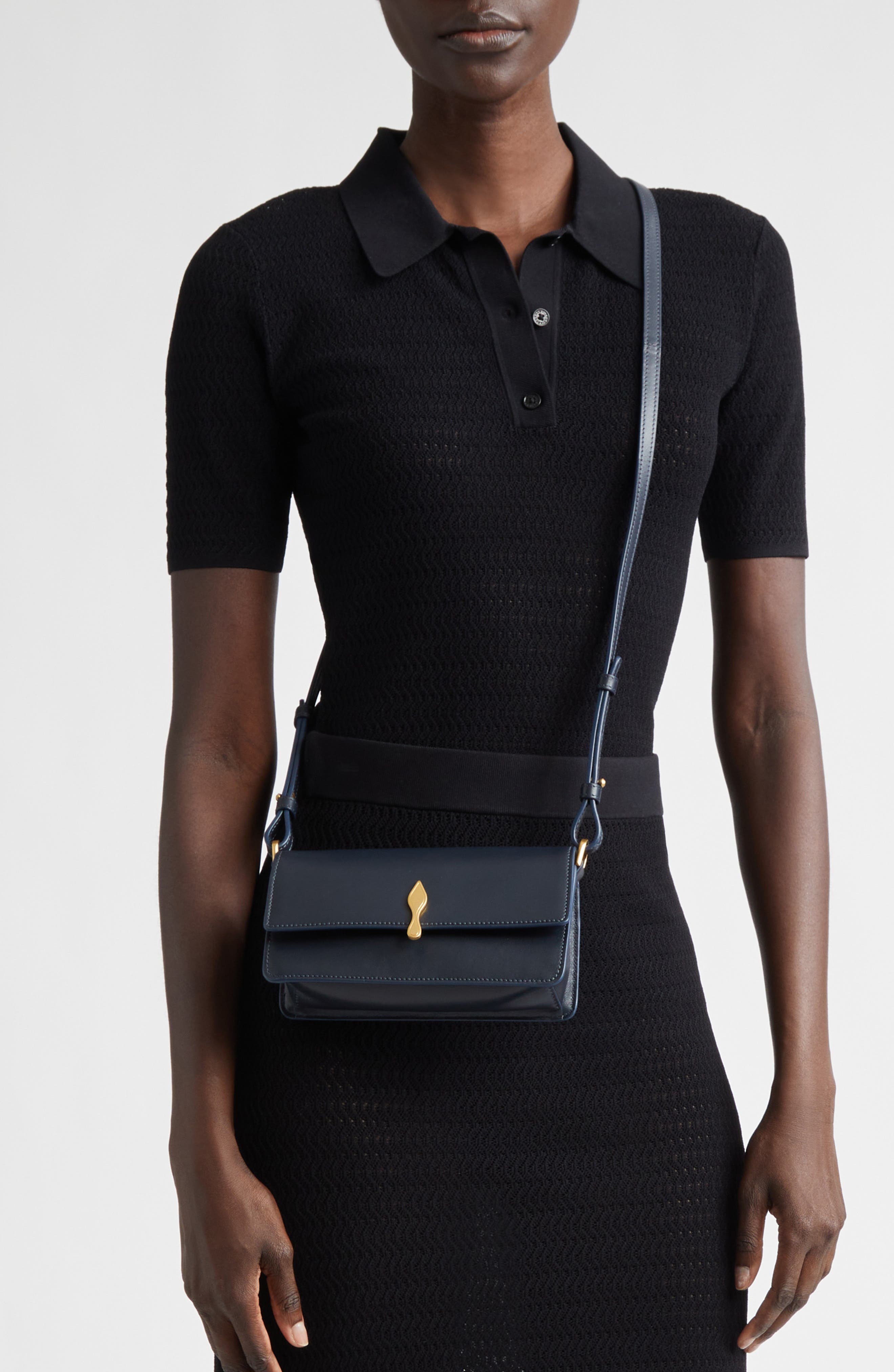Mini Bettina Leather Crossbody Bag, Alternate, color, U423 MARINE/ GOLD