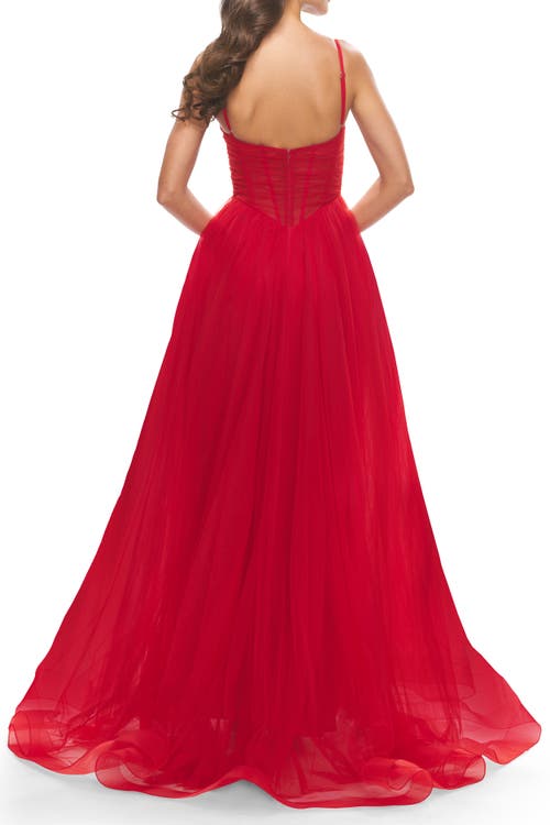 LA FEMME LA FEMME A-LINE TULLE GOWN WITH ILLUSION BODICE AND BONING